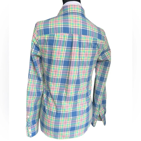 Vineyard Vines Little River Plaid Popover Shirt Women’s Size 0 Pink Green Blue - Picture 2 of 8